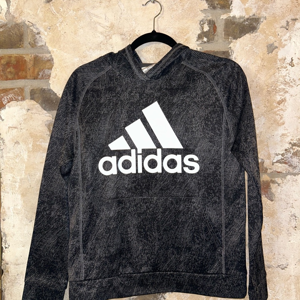 Adidas Black and White Hoodie with Plush Texture